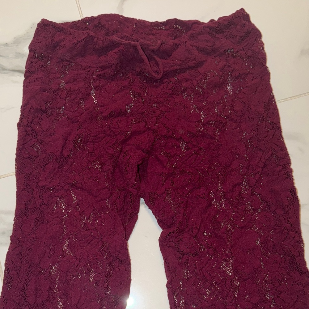 Womens Lace Flare beach cover-up Pants - Burgundy